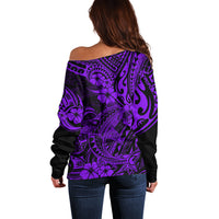 Hawaii Shark Off Shoulder Sweater Polynesian Pattern Purple Version - Wonder Print Shop