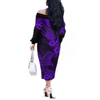 Hawaii Shark Off The Shoulder Long Sleeve Dress Polynesian Pattern Purple Version - Wonder Print Shop