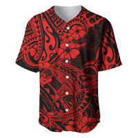 Hawaii Shark Baseball Jersey Polynesian Pattern Red Version - Wonder Print Shop