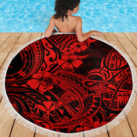 Hawaii Shark Beach Blanket Polynesian Pattern Red Version - Wonder Print Shop