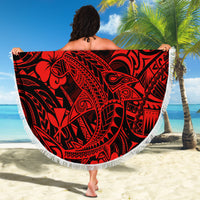 Hawaii Shark Beach Blanket Polynesian Pattern Red Version - Wonder Print Shop