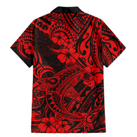 Hawaii Shark Family Matching Mermaid Dress and Hawaiian Shirt Polynesian Pattern Red Version - Wonder Print Shop