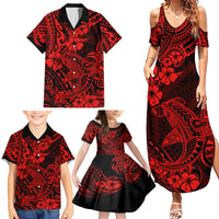 Hawaii Shark Family Matching Summer Maxi Dress and Hawaiian Shirt Polynesian Pattern Red Version - Wonder Print Shop