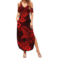 Hawaii Shark Family Matching Summer Maxi Dress and Hawaiian Shirt Polynesian Pattern Red Version - Wonder Print Shop