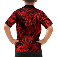 Hawaii Shark Family Matching Tank Maxi Dress and Hawaiian Shirt Polynesian Pattern Red Version - Wonder Print Shop