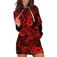 Hawaii Shark Hoodie Dress Polynesian Pattern Red Version - Wonder Print Shop