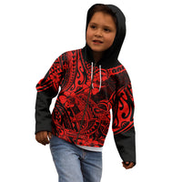 Hawaii Shark Kid Hoodie Polynesian Pattern Red Version - Wonder Print Shop