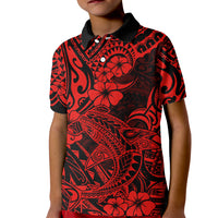 Hawaii Shark Kid Polo Shirt Polynesian Pattern Red Version - Wonder Print Shop