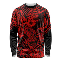 Hawaii Shark Long Sleeve Shirt Polynesian Pattern Red Version - Wonder Print Shop