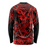 Hawaii Shark Long Sleeve Shirt Polynesian Pattern Red Version - Wonder Print Shop