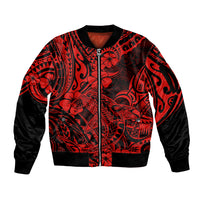Hawaii Shark Sleeve Zip Bomber Jacket Polynesian Pattern Red Version - Wonder Print Shop