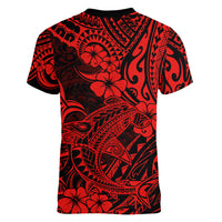 Hawaii Shark Women V Neck T Shirt Polynesian Pattern Red Version - Wonder Print Shop