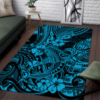 Hawaii Shark Area Rug Polynesian Pattern Sky Blue Version - Wonder Print Shop