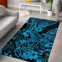 Hawaii Shark Area Rug Polynesian Pattern Sky Blue Version - Wonder Print Shop