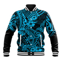 Hawaii Shark Baseball Jacket Polynesian Pattern Sky Blue Version - Wonder Print Shop