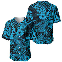 Hawaii Shark Baseball Jersey Polynesian Pattern Sky Blue Version - Wonder Print Shop