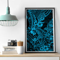 Hawaii Shark Canvas Wall Art Polynesian Pattern Sky Blue Version - Wonder Print Shop