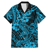 Hawaii Shark Family Matching Mermaid Dress and Hawaiian Shirt Polynesian Pattern Sky Blue Version - Wonder Print Shop