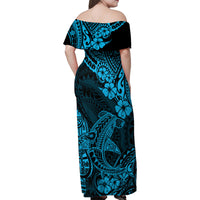 Hawaii Shark Family Matching Off Shoulder Maxi Dress and Hawaiian Shirt Polynesian Pattern Sky Blue Version - Wonder Print Shop