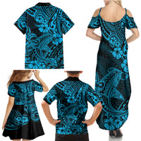 Hawaii Shark Family Matching Summer Maxi Dress and Hawaiian Shirt Polynesian Pattern Sky Blue Version - Wonder Print Shop