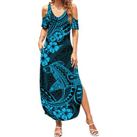 Hawaii Shark Family Matching Summer Maxi Dress and Hawaiian Shirt Polynesian Pattern Sky Blue Version - Wonder Print Shop