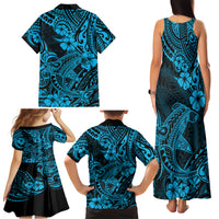 Hawaii Shark Family Matching Tank Maxi Dress and Hawaiian Shirt Polynesian Pattern Sky Blue Version - Wonder Print Shop