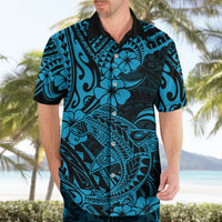 Hawaii Shark Hawaiian Shirt Polynesian Pattern Sky Blue Version - Wonder Print Shop