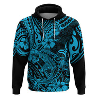 Hawaii Shark Hoodie Polynesian Pattern Sky Blue Version - Wonder Print Shop