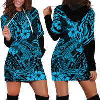 Hawaii Shark Hoodie Dress Polynesian Pattern Sky Blue Version - Wonder Print Shop