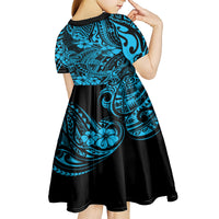 Hawaii Shark Kid Short Sleeve Dress Polynesian Pattern Sky Blue Version - Wonder Print Shop