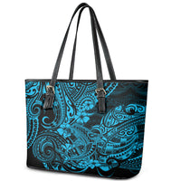 Hawaii Shark Leather Tote Bag Polynesian Pattern Sky Blue Version - Wonder Print Shop