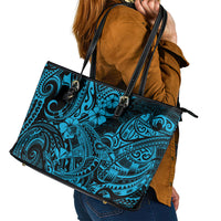 Hawaii Shark Leather Tote Bag Polynesian Pattern Sky Blue Version - Wonder Print Shop