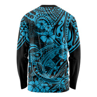 Hawaii Shark Long Sleeve Shirt Polynesian Pattern Sky Blue Version - Wonder Print Shop