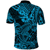 Hawaii Shark Polo Shirt Polynesian Pattern Sky Blue Version - Wonder Print Shop