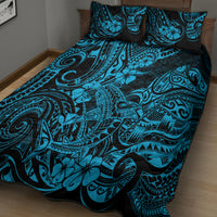 Hawaii Shark Quilt Bed Set Polynesian Pattern Sky Blue Version - Wonder Print Shop