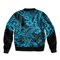 Hawaii Shark Sleeve Zip Bomber Jacket Polynesian Pattern Sky Blue Version - Wonder Print Shop