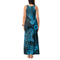 Hawaii Shark Tank Maxi Dress Polynesian Pattern Sky Blue Version - Wonder Print Shop