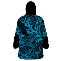 Hawaii Shark Wearable Blanket Hoodie Polynesian Pattern Sky Blue Version - Wonder Print Shop