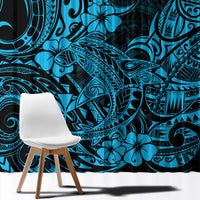 Hawaii Shark Window Curtain Polynesian Pattern Sky Blue Version - Wonder Print Shop
