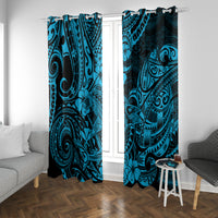Hawaii Shark Window Curtain Polynesian Pattern Sky Blue Version - Wonder Print Shop