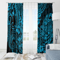 Hawaii Shark Window Curtain Polynesian Pattern Sky Blue Version - Wonder Print Shop