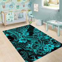 Hawaii Shark Area Rug Polynesian Pattern Turquoise Version - Wonder Print Shop