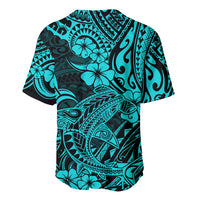 Hawaii Shark Baseball Jersey Polynesian Pattern Turquoise Version - Wonder Print Shop