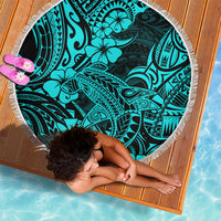 Hawaii Shark Beach Blanket Polynesian Pattern Turquoise Version - Wonder Print Shop