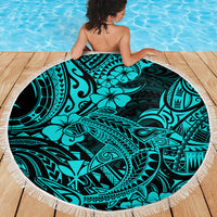 Hawaii Shark Beach Blanket Polynesian Pattern Turquoise Version - Wonder Print Shop