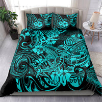 Hawaii Shark Bedding Set Polynesian Pattern Turquoise Version - Wonder Print Shop
