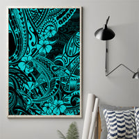 Hawaii Shark Canvas Wall Art Polynesian Pattern Turquoise Version - Wonder Print Shop