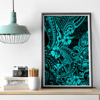 Hawaii Shark Canvas Wall Art Polynesian Pattern Turquoise Version - Wonder Print Shop
