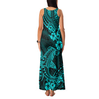 Hawaii Shark Family Matching Tank Maxi Dress and Hawaiian Shirt Polynesian Pattern Turquoise Version - Wonder Print Shop