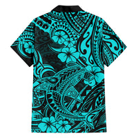 Hawaii Shark Hawaiian Shirt Polynesian Pattern Turquoise Version - Wonder Print Shop